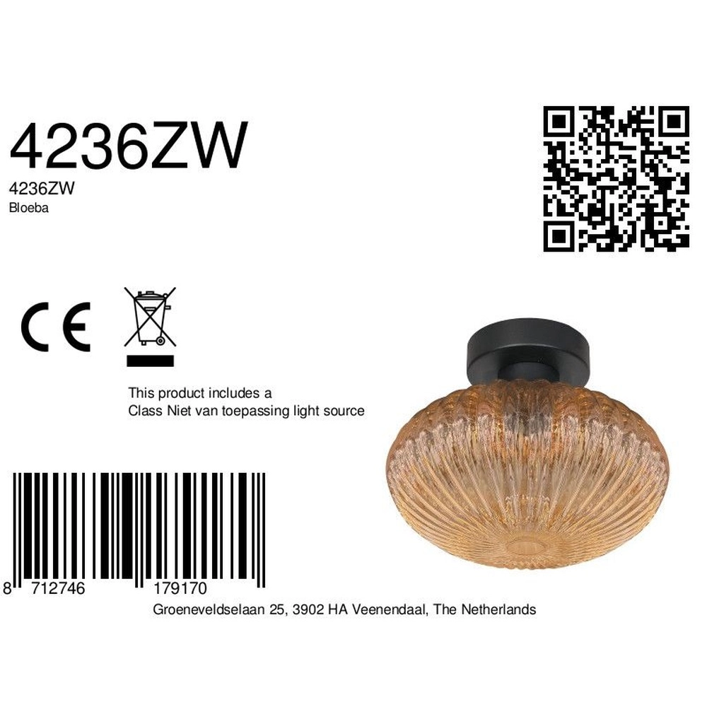 Ceiling lamp Bloeba black with amber glass Steinhauer 8712746179170