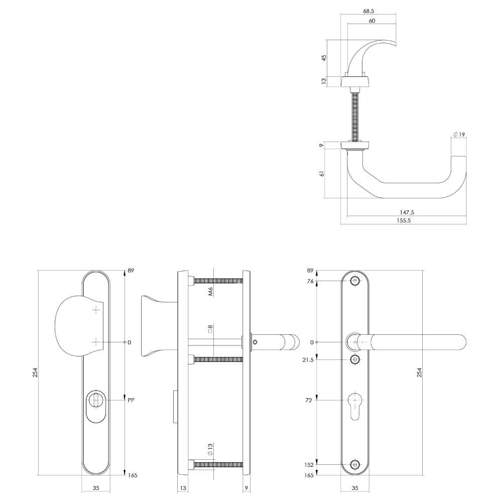 Front door fittings Vurano core pull protection narrow with button PC 72mm stainless steel Intersteel 8714186395370
