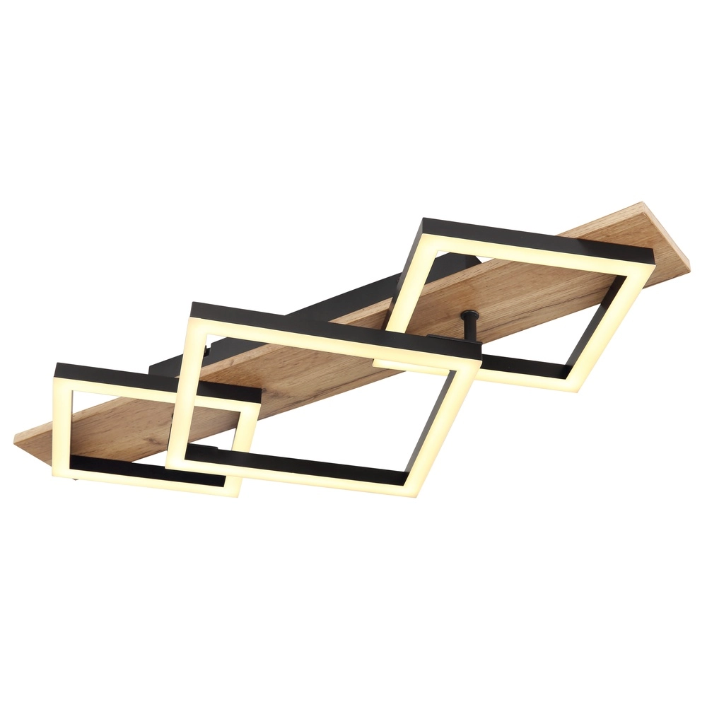 Ceiling lamp Beatrix 61cm squares black with wood