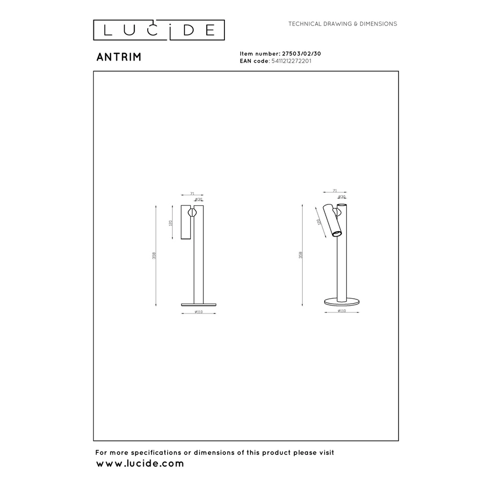 Rechargeable table lamp Antrim black IP54 Lucide 5411212272201