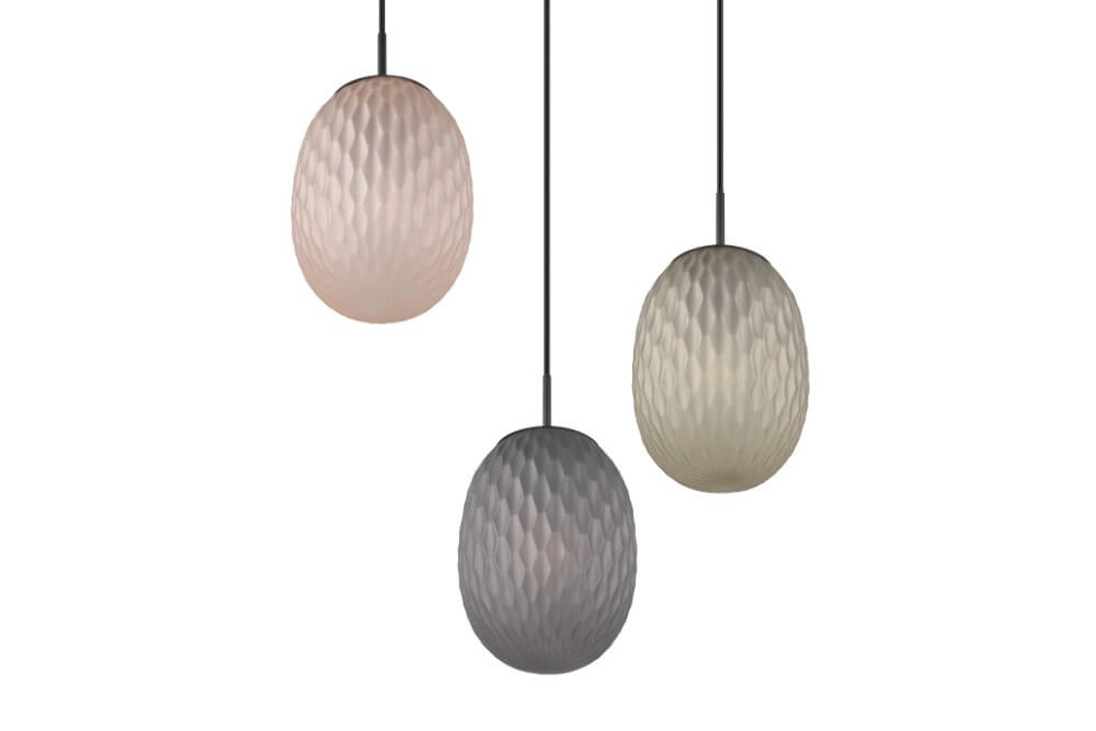 3-light pendant lamp Facette with ribbed colored glass Trio 4017807616835