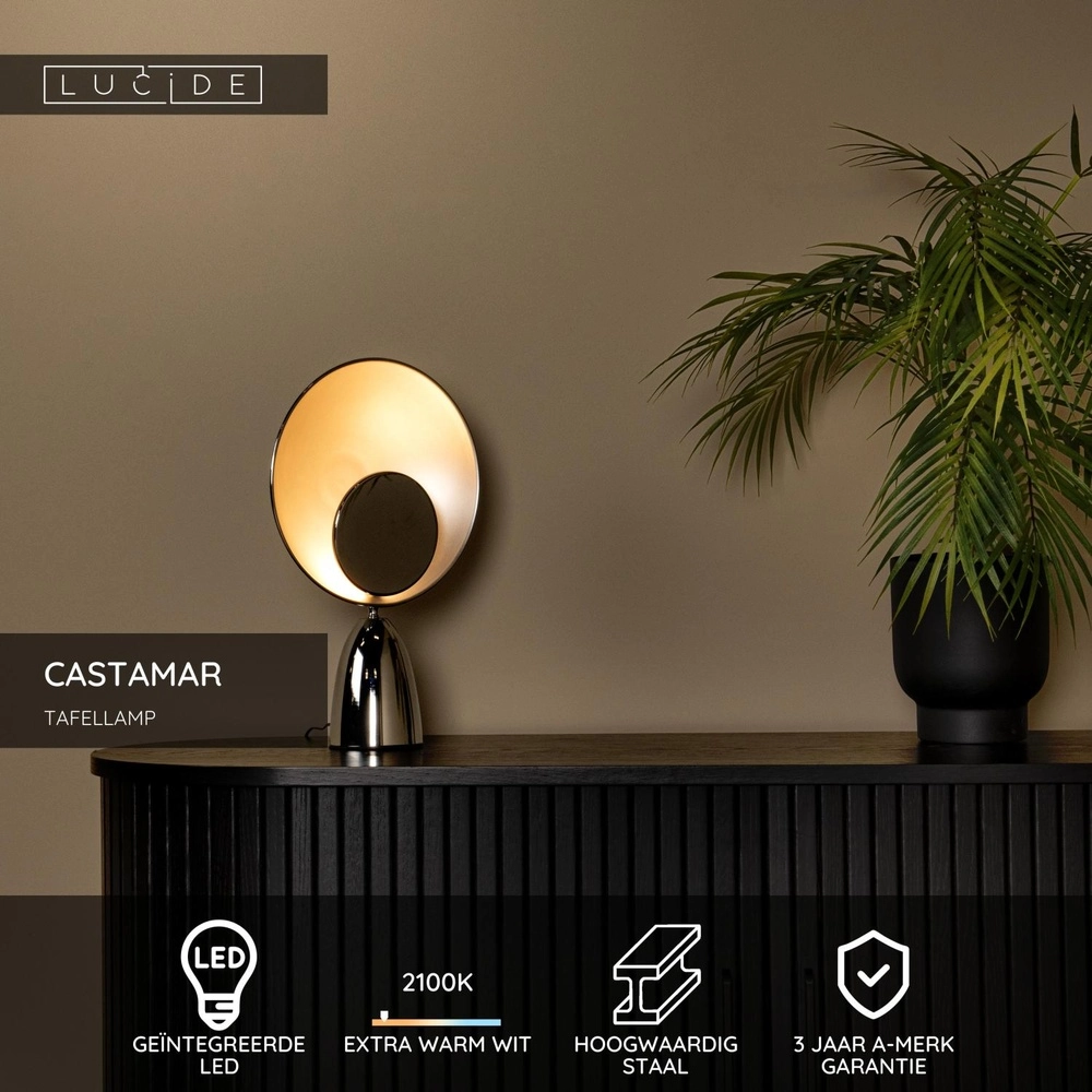Design table lamp Castamar Ø 25.5cm chrome Lucide 5411212345837