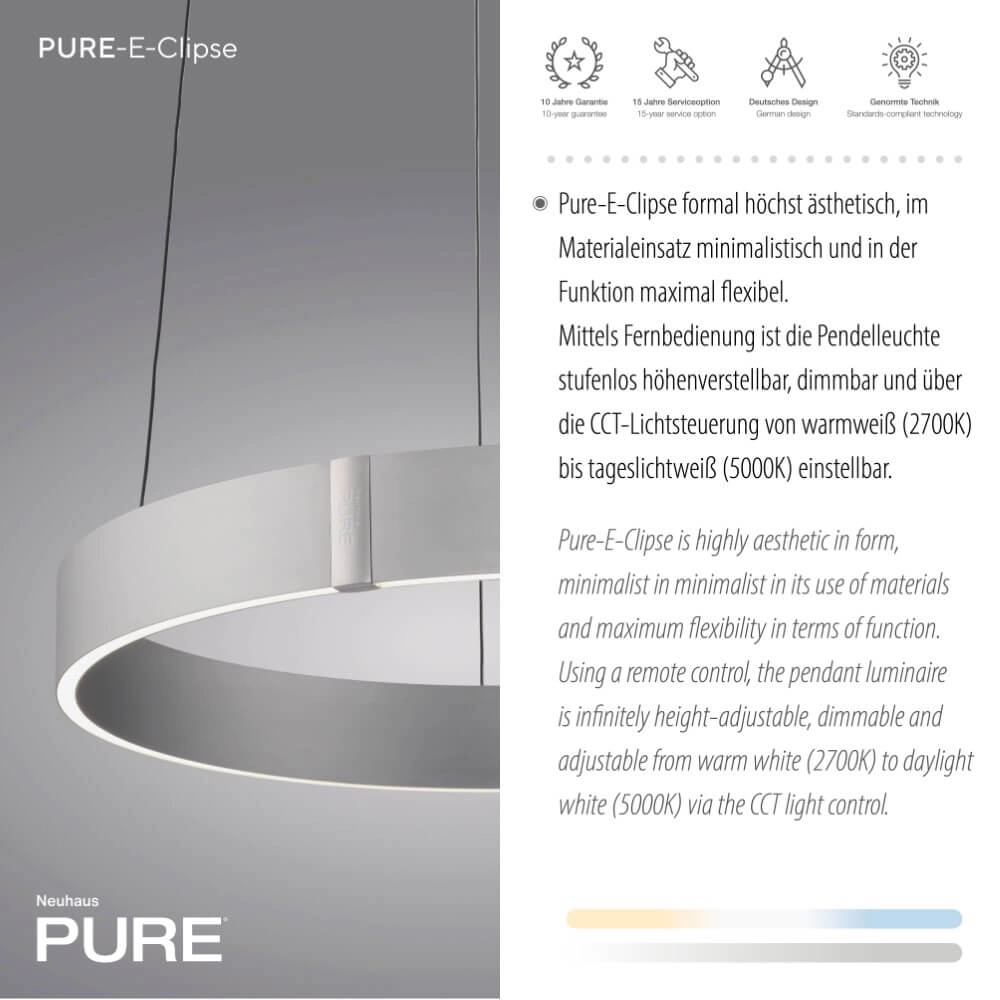 Round hanging lamp Pure E-Clipse aluminum Ø 50cm Paul Neuhaus 4012248372333