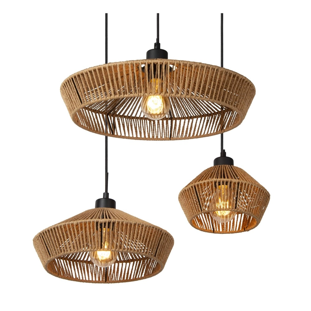 Pendant lamp Yunkai Ø 60cm black with rattan Lucide 5411212105714