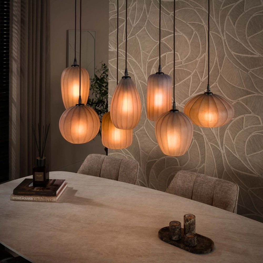 7-lichts hanglamp Altura sienna bruin met frosted glas
