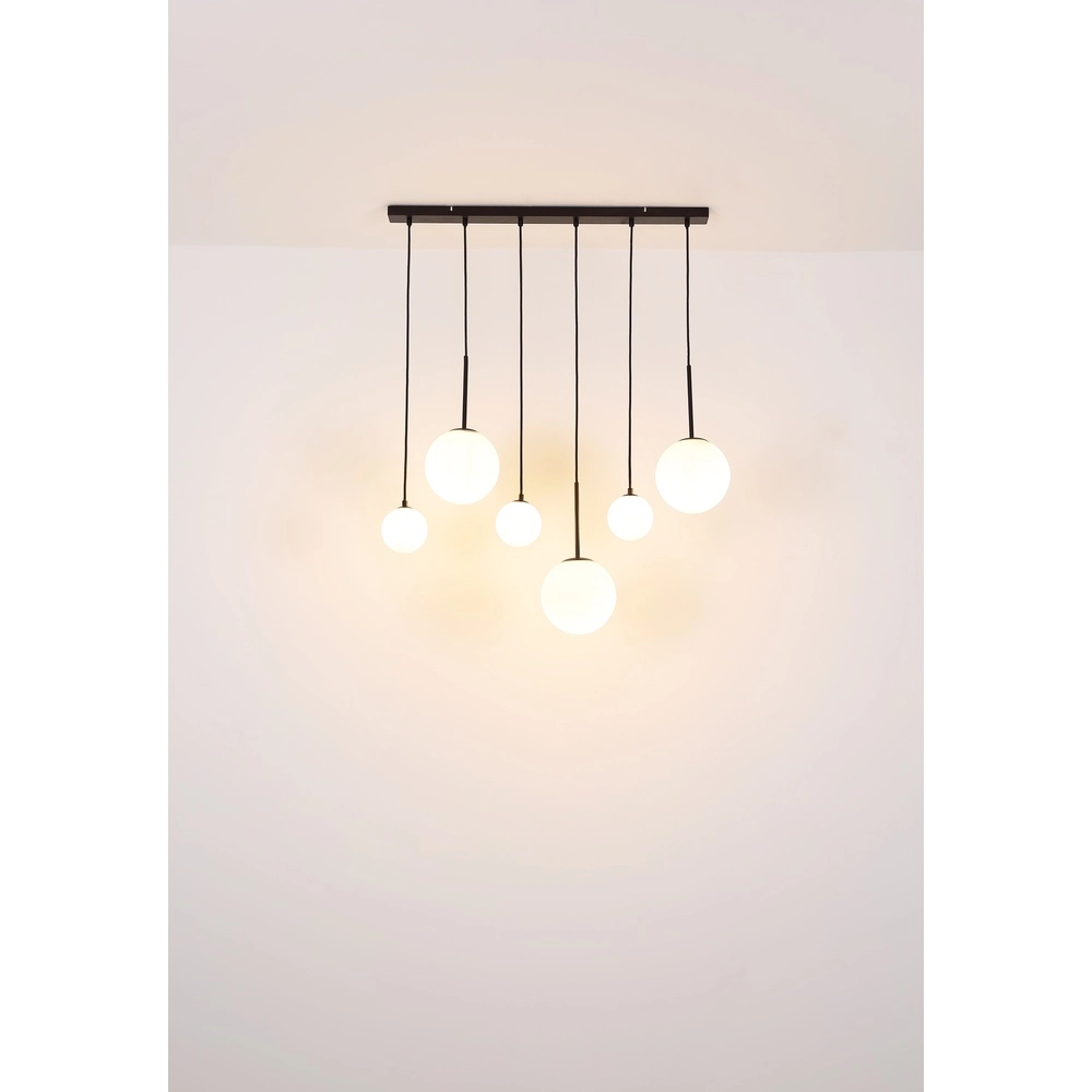 Design pendant lamp Hallie 6-light black with white spheres Globo 9007371448920