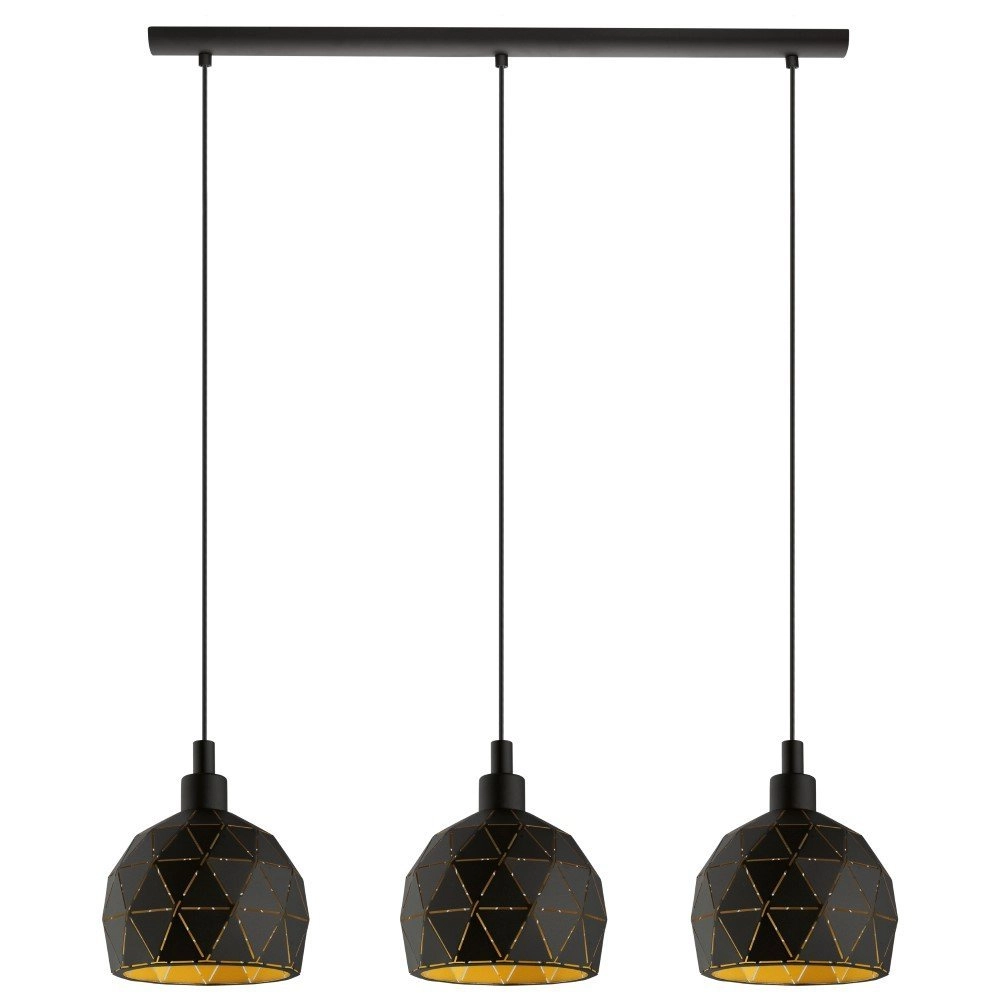 Dining room hanging lamp Roccaforte 3-light black with gold