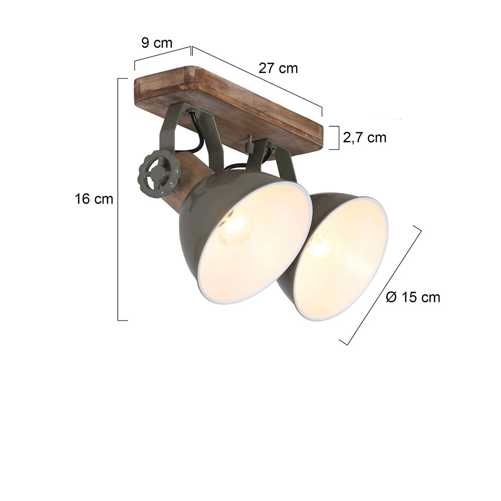 Surface-mounted spot Gearwood 2-light green with wood brown Steinhauer 8712746122732