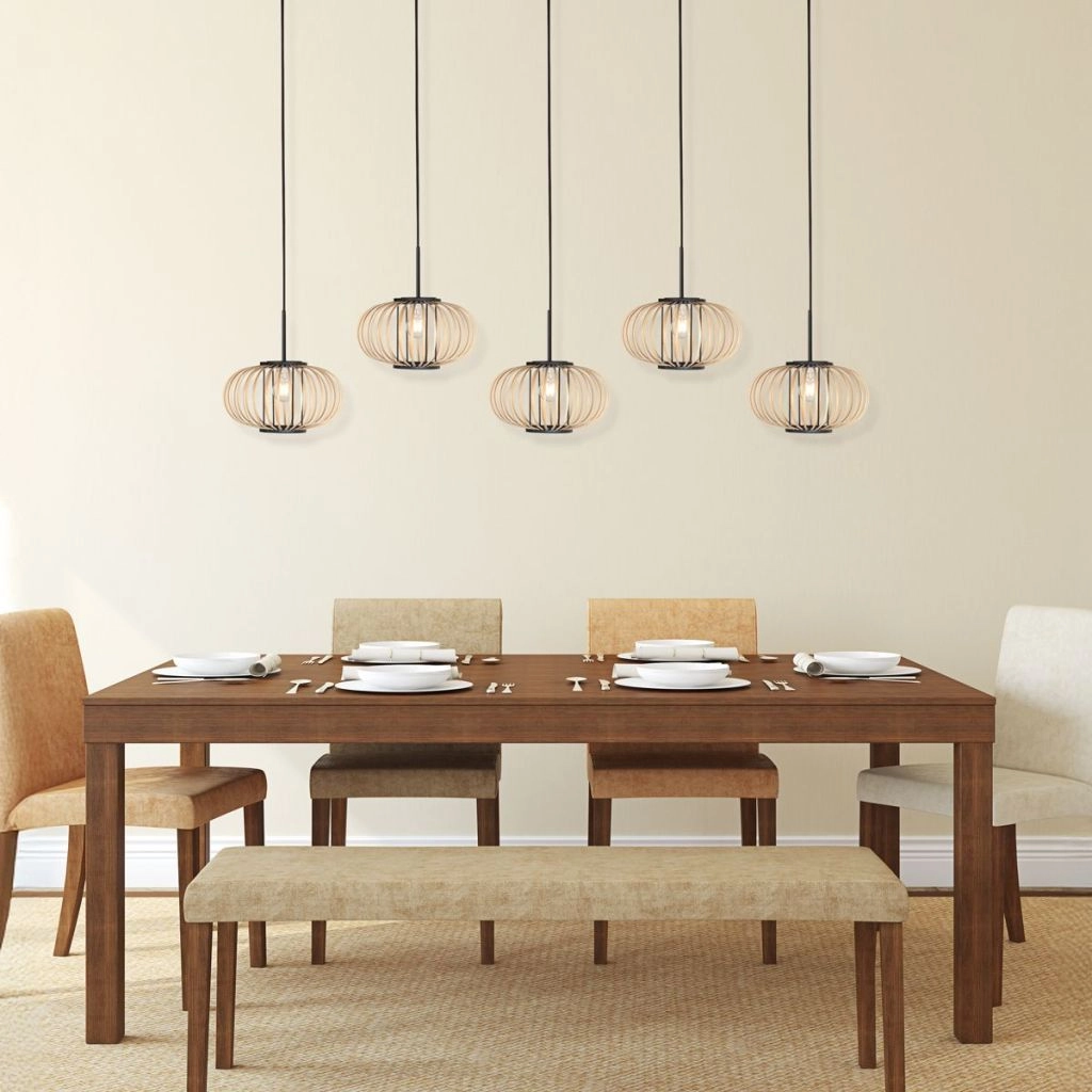 Pendant lamp 5-light straight Silva with bamboo caps Steinhauer 8712746183238