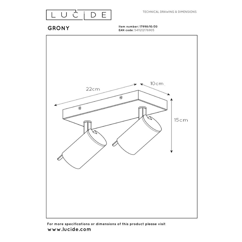 Ceiling lamp Grony 2-light black Lucide 5411212176905