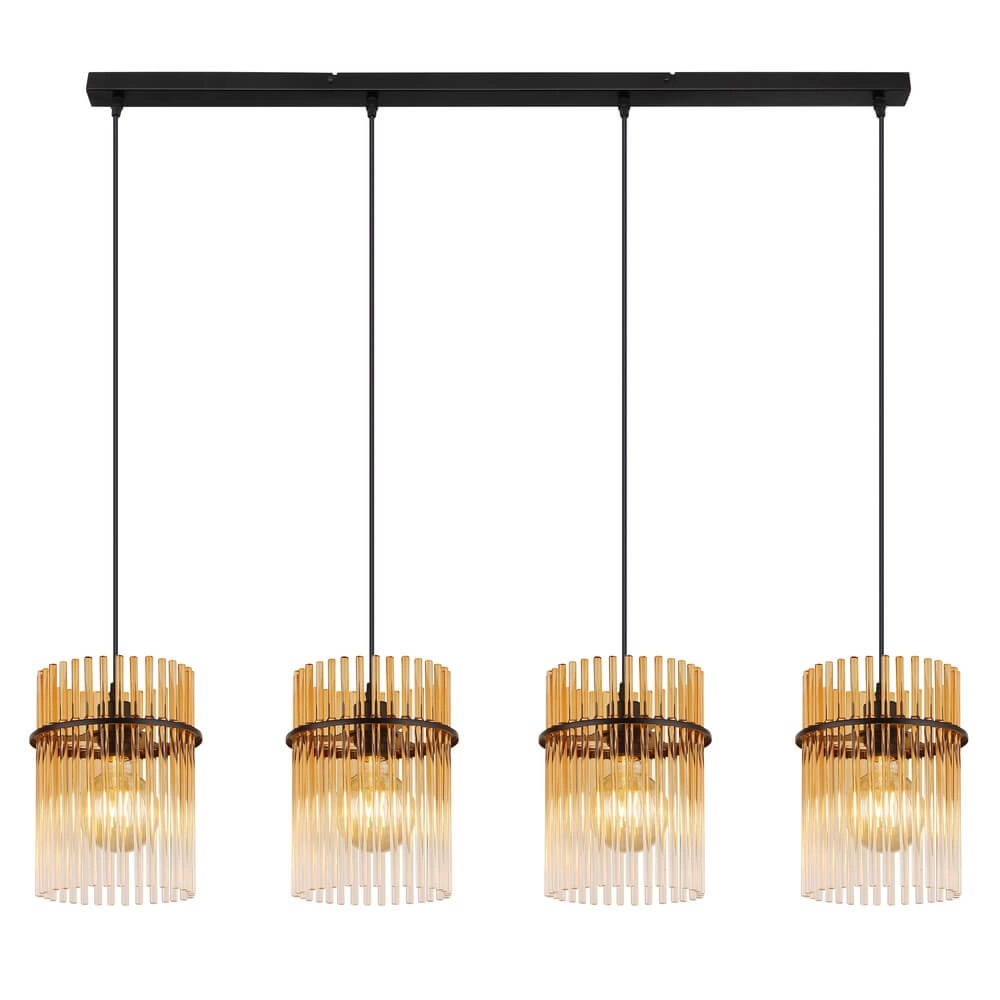 Black pendant lamp Gorley with amber glass 4-lights Globo 9007371474998