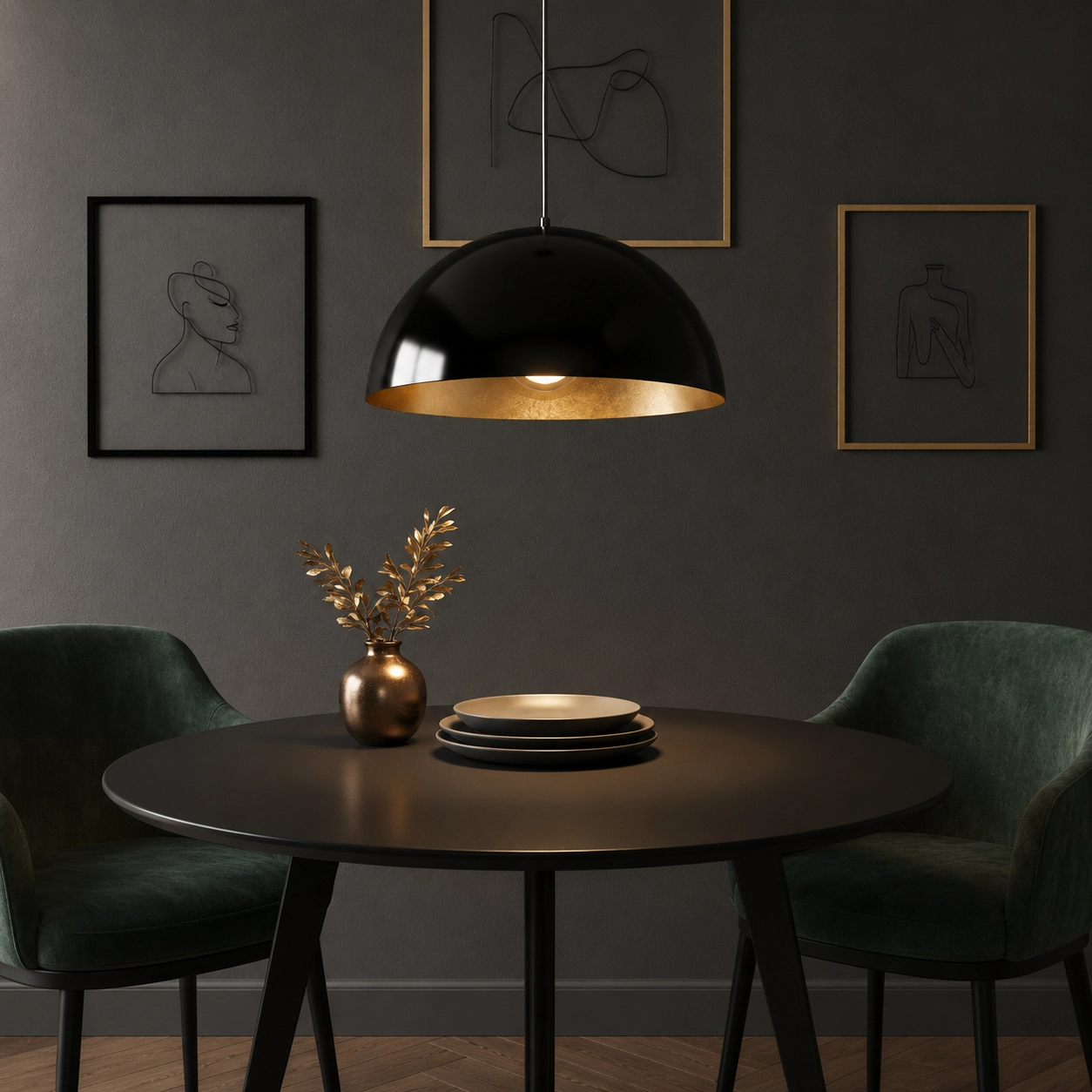 Large hanging lamp Gala Ø 50cm black inside gold