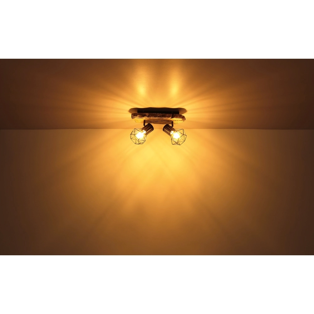 Ceiling lamp Priska 2-light black with wood Globo 9007371442362