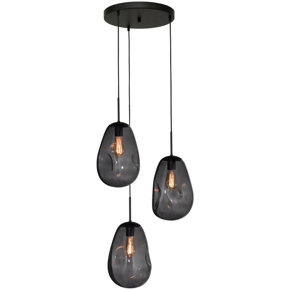 Pendant hanging lamp Lava 3x smoke glass Ø 22.5cm