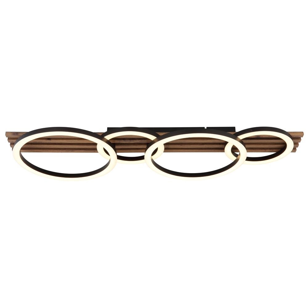 Ceiling lamp Tisha 4 rings black with wood Globo 9007371531578