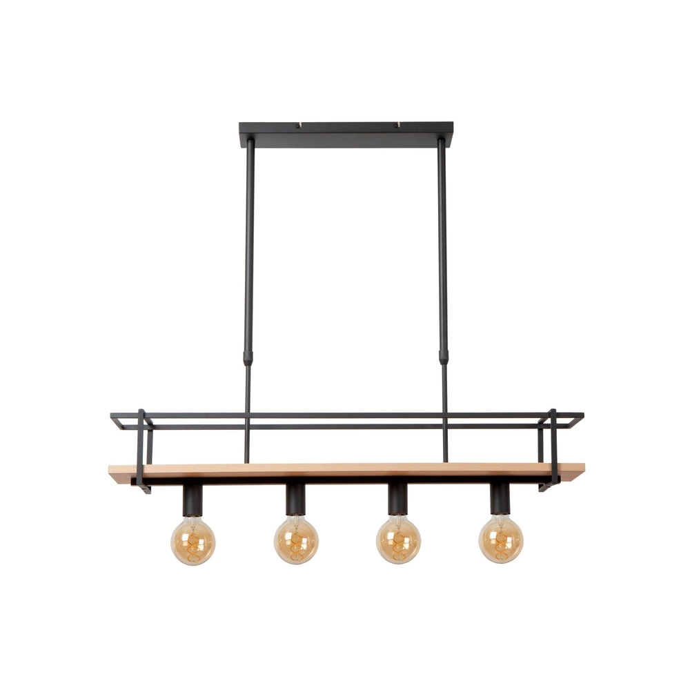 4-light pendant lamp Milonga black with wood