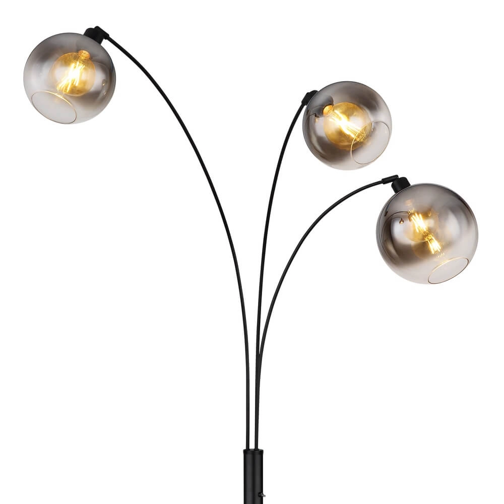 Black floor lamp Newcastle Sphere Smoke Glass 3-lights Globo 9007371449798