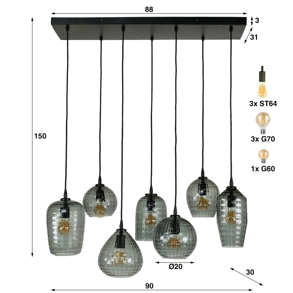 7-light pendant lamp Hexagon Smoke glasses Lyora 8716803511163