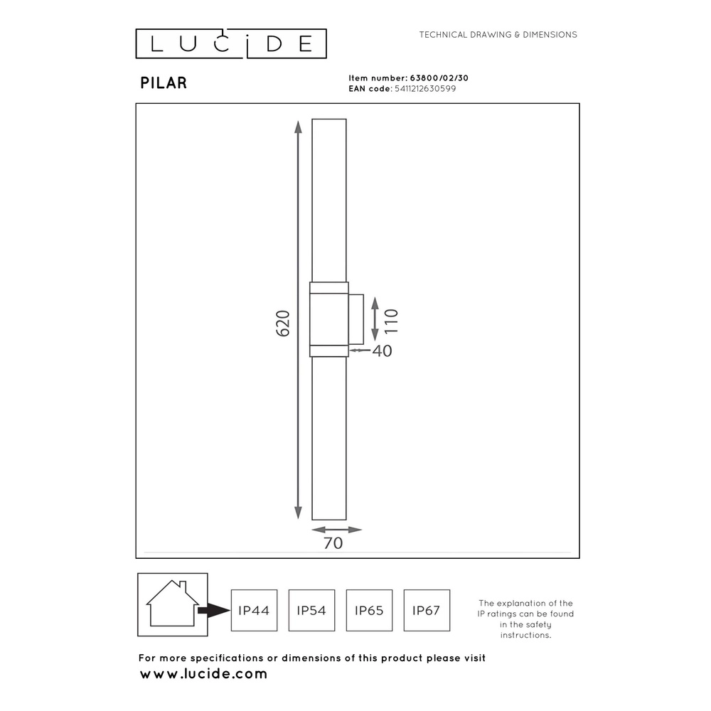Design wall lamp Pilar Double Black Lucide 5411212630599