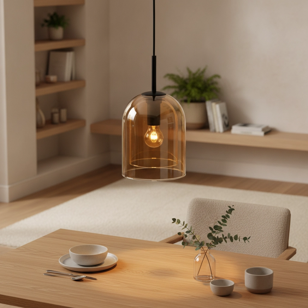 Pendant lamp Velor Single black with amber glass