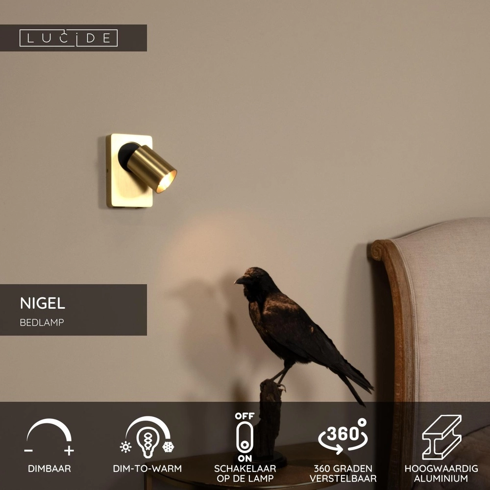 Bedside lamp Nigel with USB charging point gold Lucide 5411212092953