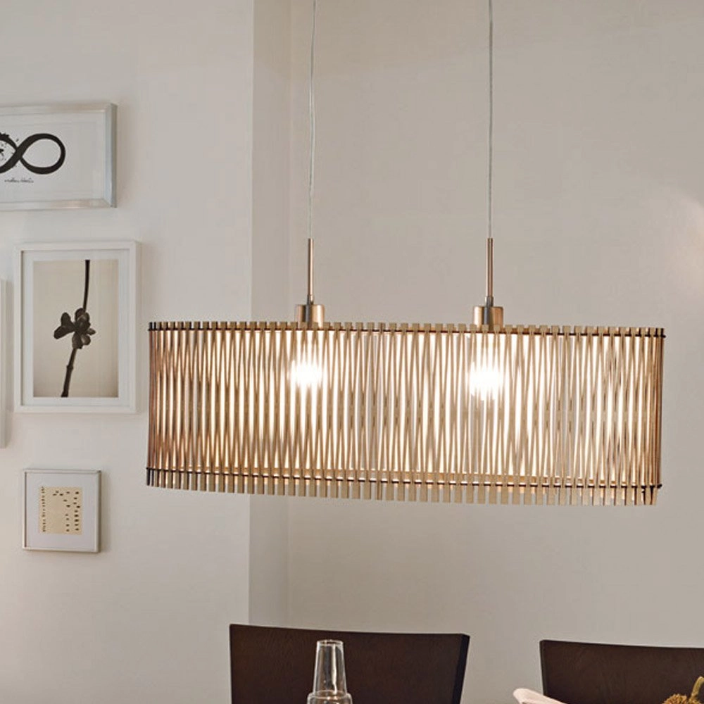 Pendant lamp Sendero Oval nickel matt with light wood brown Eglo 9002759961947