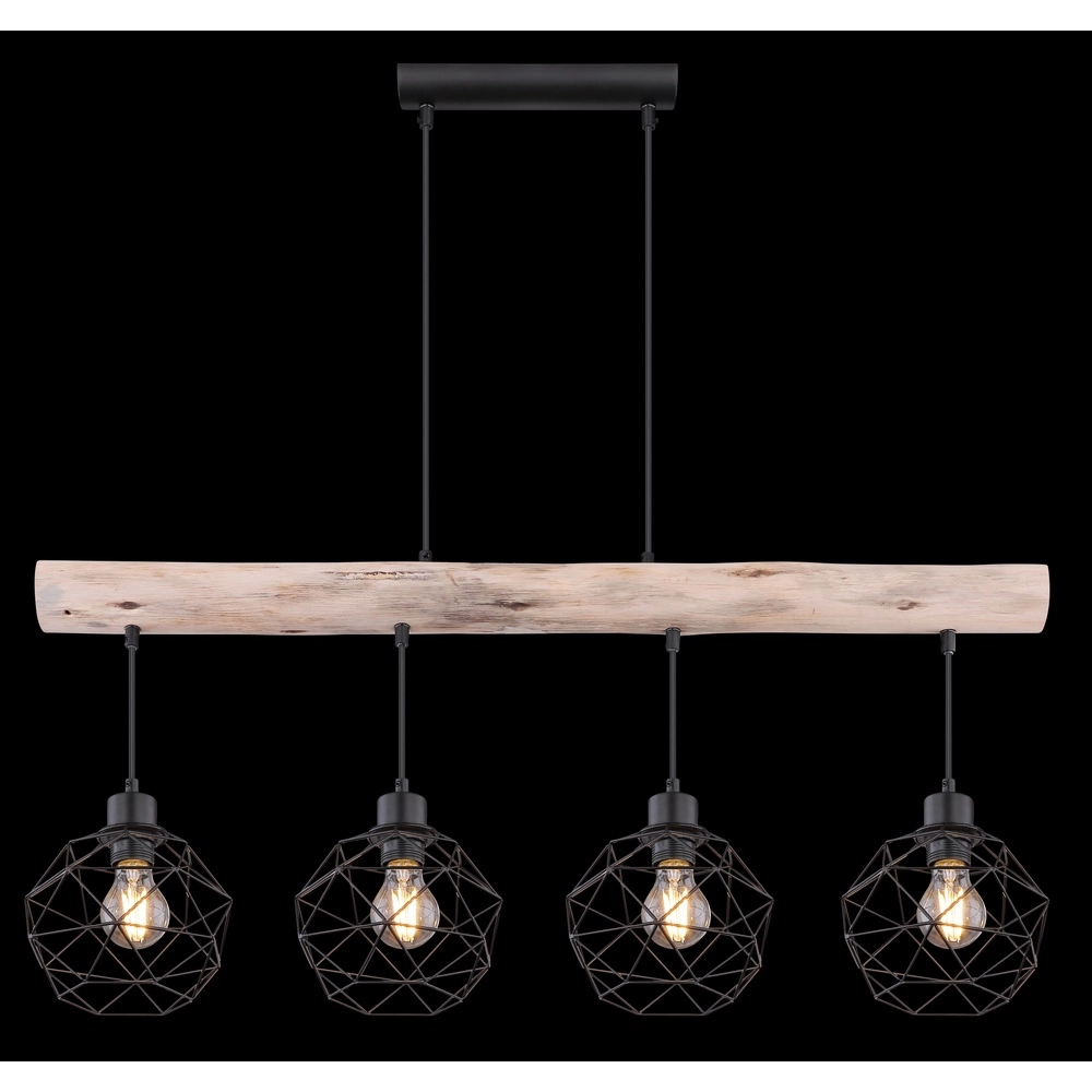 4-light dining table lamp Theodor black with wood Globo 9007371400676