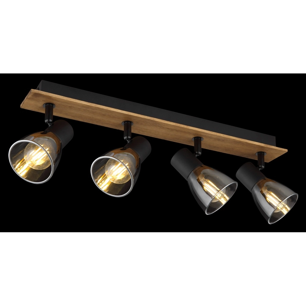 Ceiling lamp Claude 4-light black with wood Globo 9007371434213