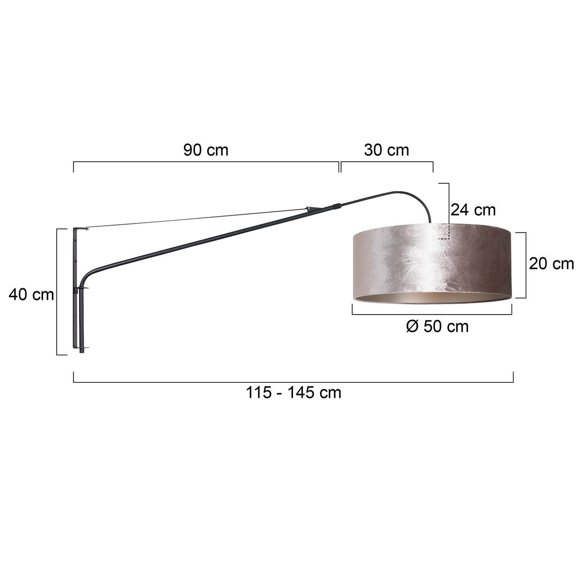 Wall lamp Elegant Classy 50cm black with taupe velvet shade Steinhauer 8712746146042