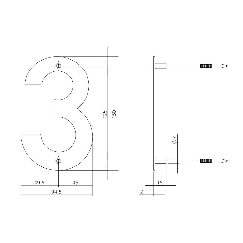 House number 3 Numbra 150x2mm stainless steel Intersteel 8714186126721