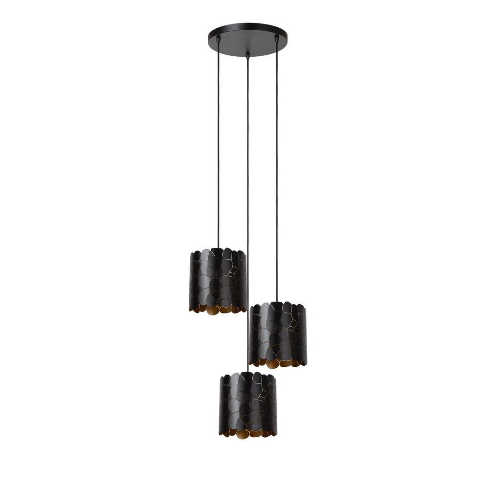 Pendant lamp Almelo 3-light black with gold inside round