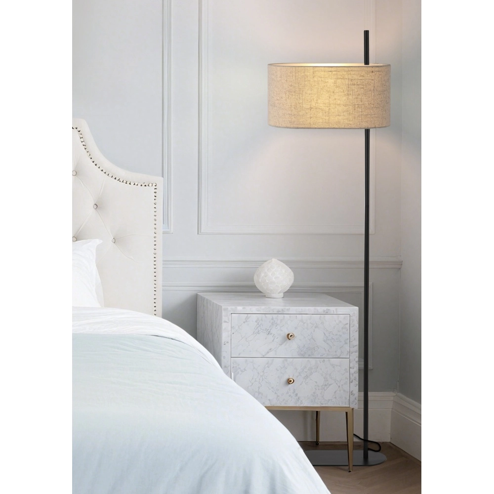 Floor lamp Hessian black with linen shade Searchlight 5053423297330
