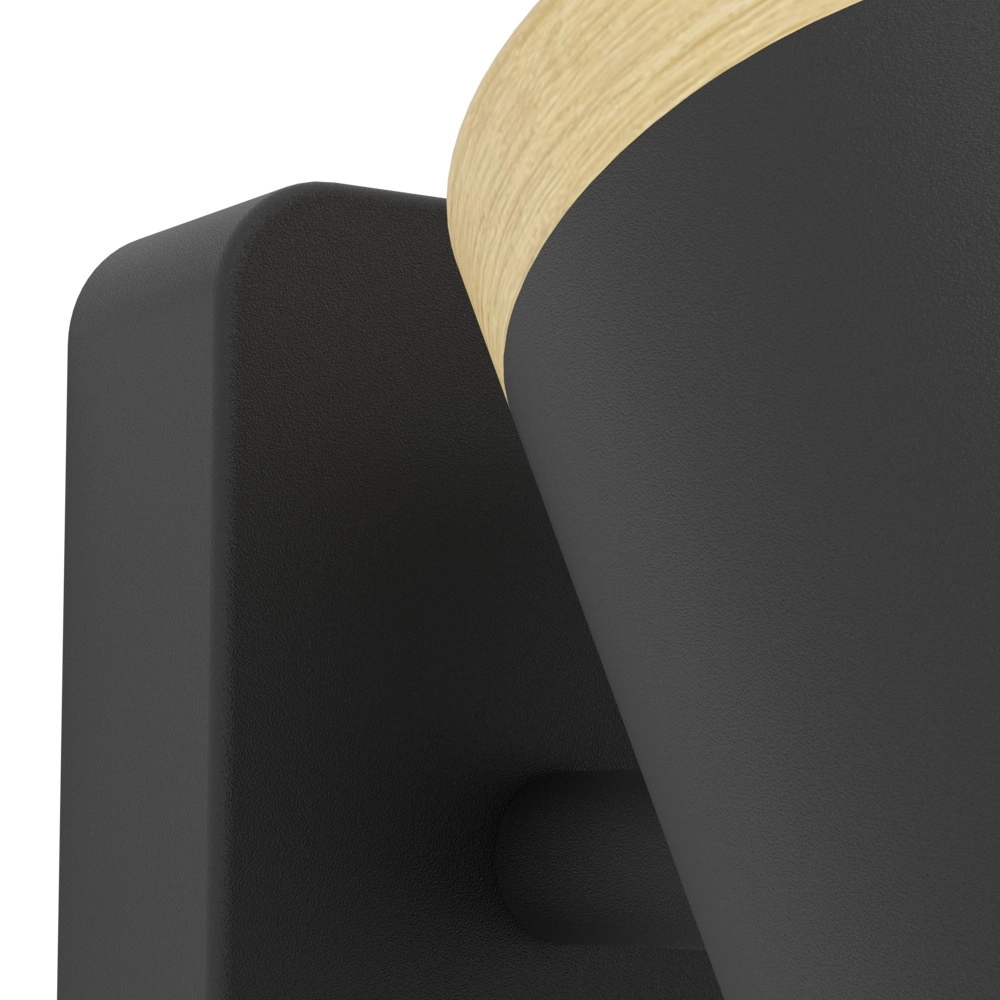 Wall lamp Consuma Single black with wood Eglo 9008606323654