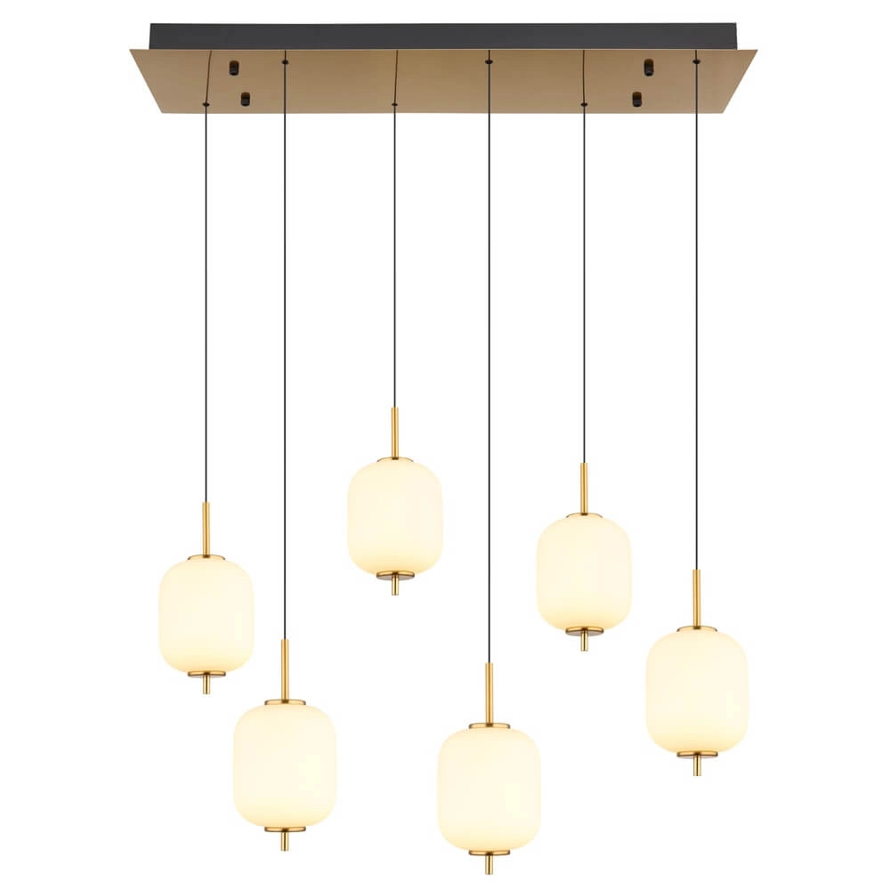 Golden pendant lamp Ewald 6-light white glass Globo 9007371452583