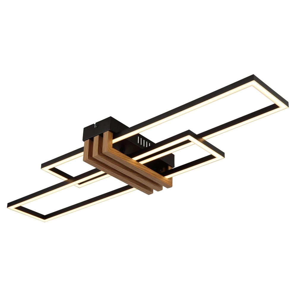 Modern ceiling lamp Dakari I black with wood 80cm