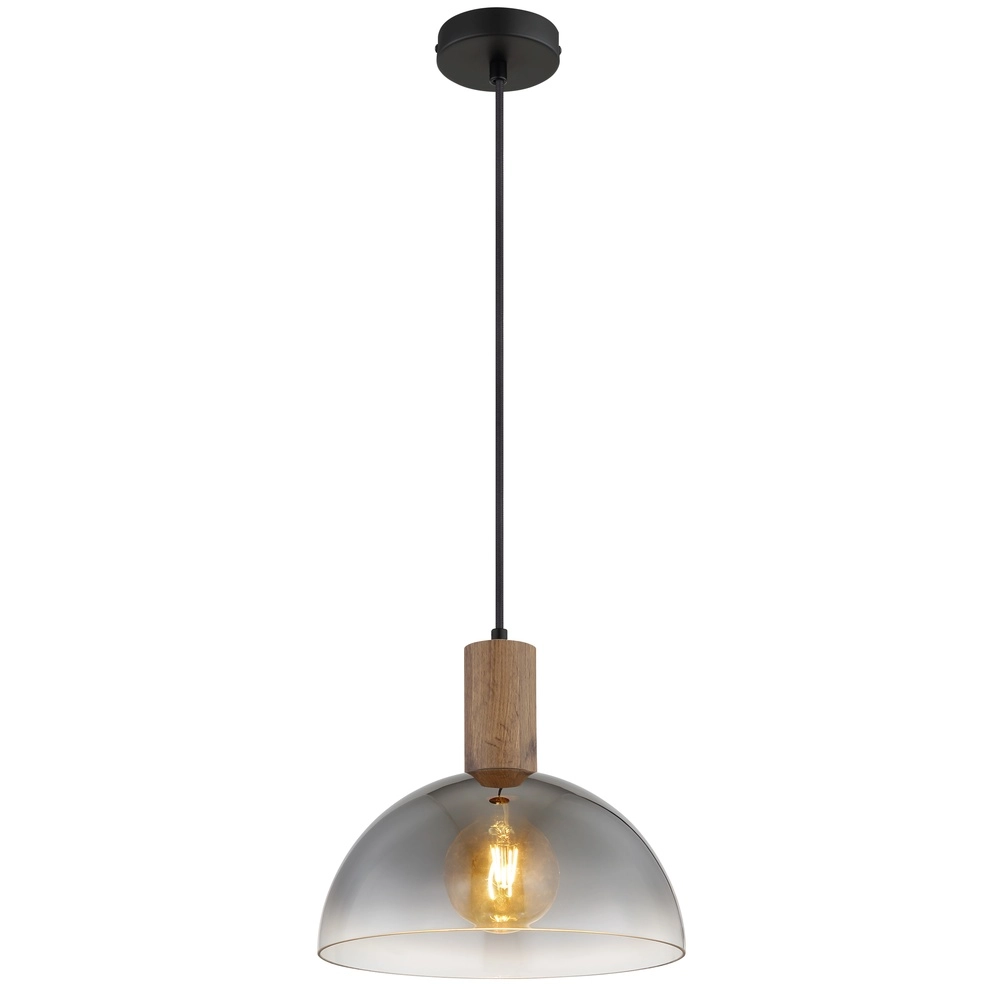 Country Pendant Lamp Romy black with wood