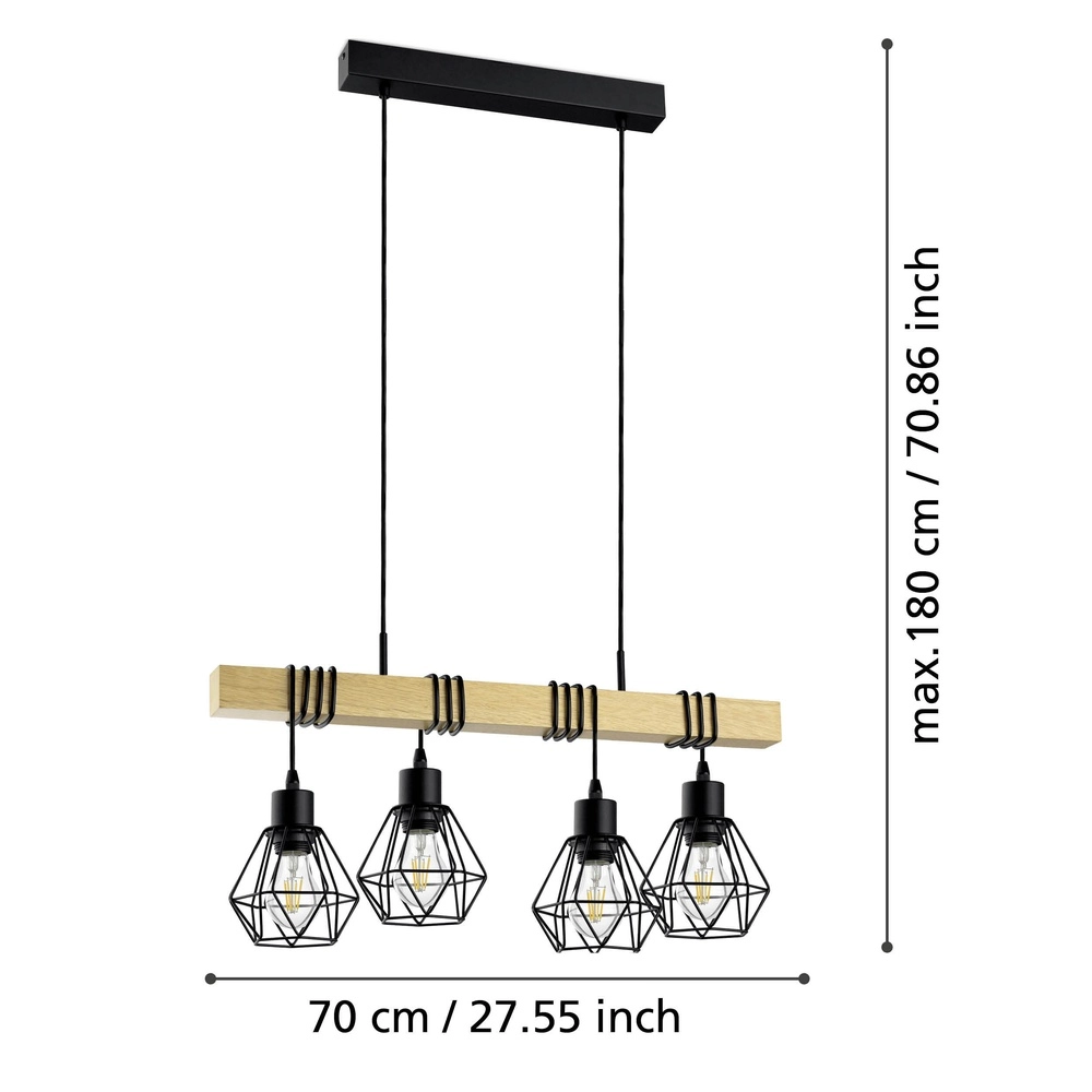 4-light pendant lamp Townshend 5 Dining room - black with wood Eglo 9002759440756