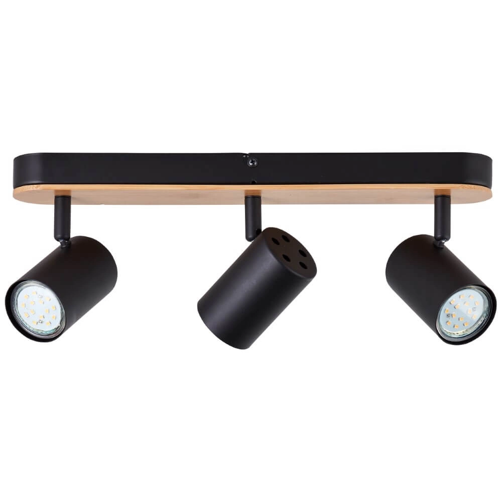 Ceiling light Niels 3-light black with wood Brilliant 4004353412059
