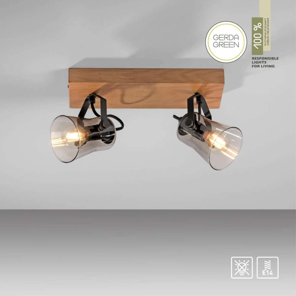 Ceiling lamp Green Langstrom wood 2-light Just Light 4043689994877