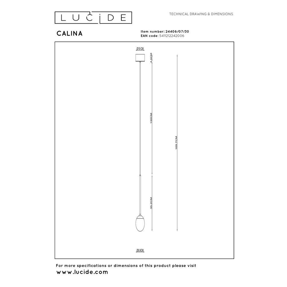 Pendant lamp Calina only with white ball Premium by Lucide 5411212242006