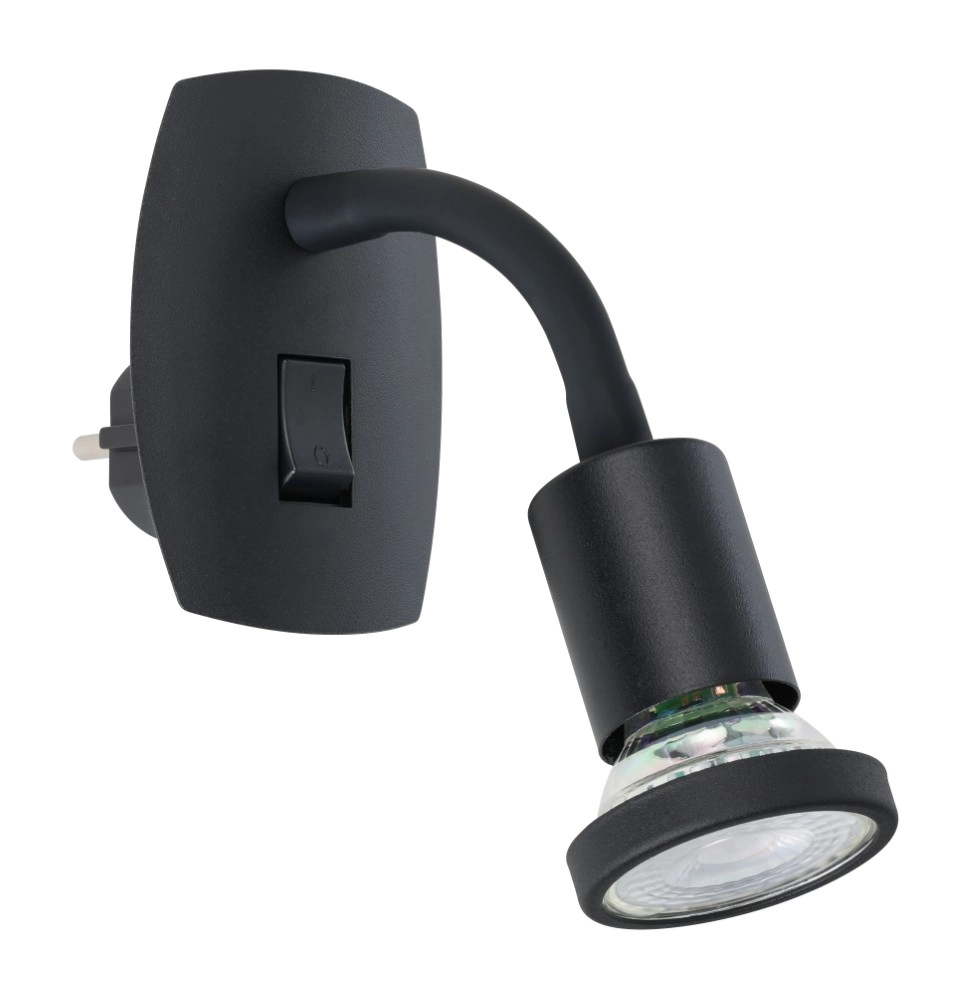 Plug wall lamp Parrini Switch - Flexible - Black