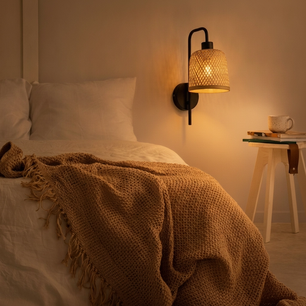 Wall lamp Intra black with bamboo cap