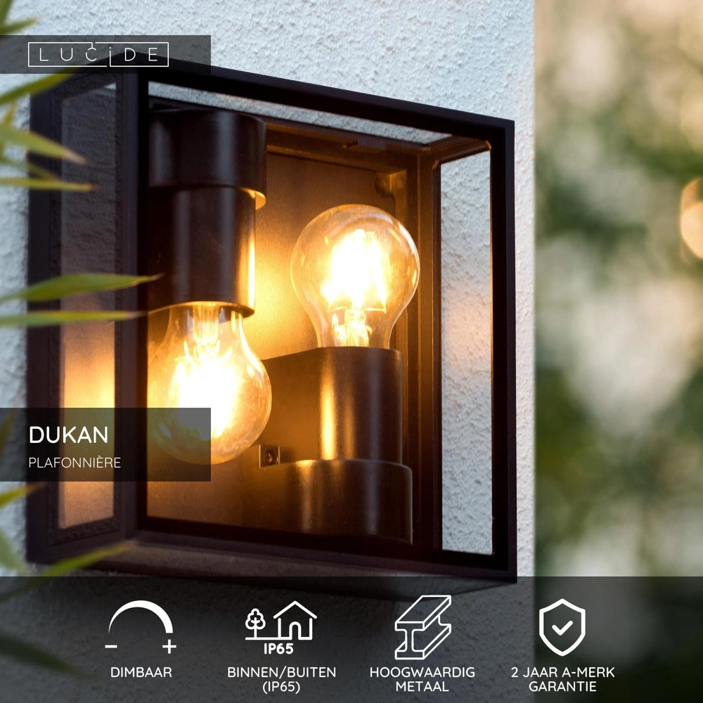 Design wall lamp Dukan IP65 black double Lucide 5411212151889