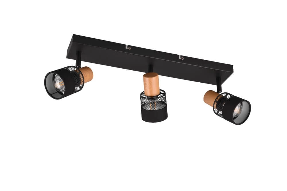 3-light surface-mounted spotlight Nandini black with wood Trio 4017807581119
