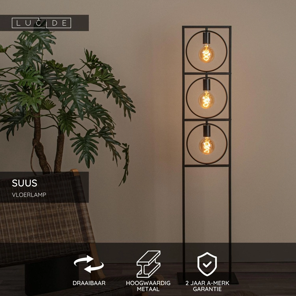Unique floor lamp Suus 3-light black Lucide 5411212010896