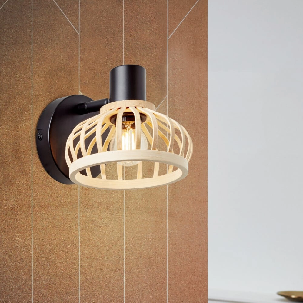 Wall lamp Norah black with wood Brilliant 4004353409516