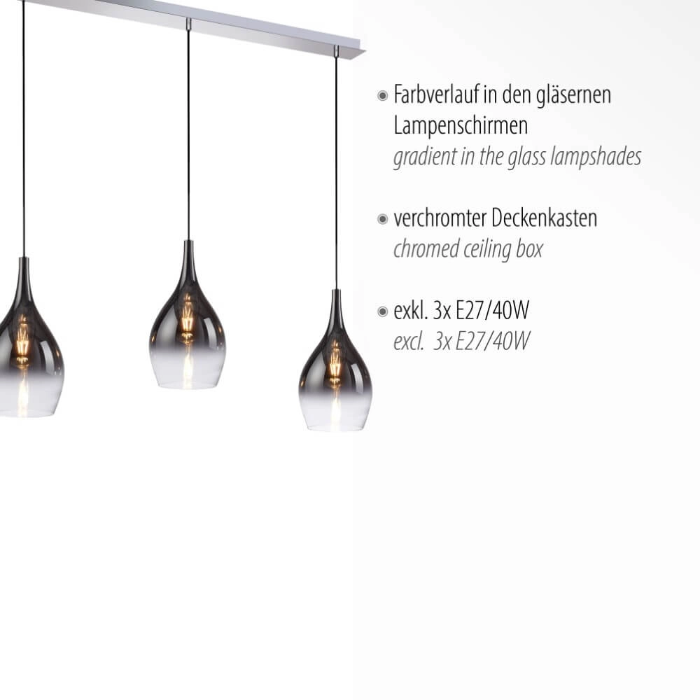 Modern pendant lamp Pilua 3-light straight Paul Neuhaus 4012248366103