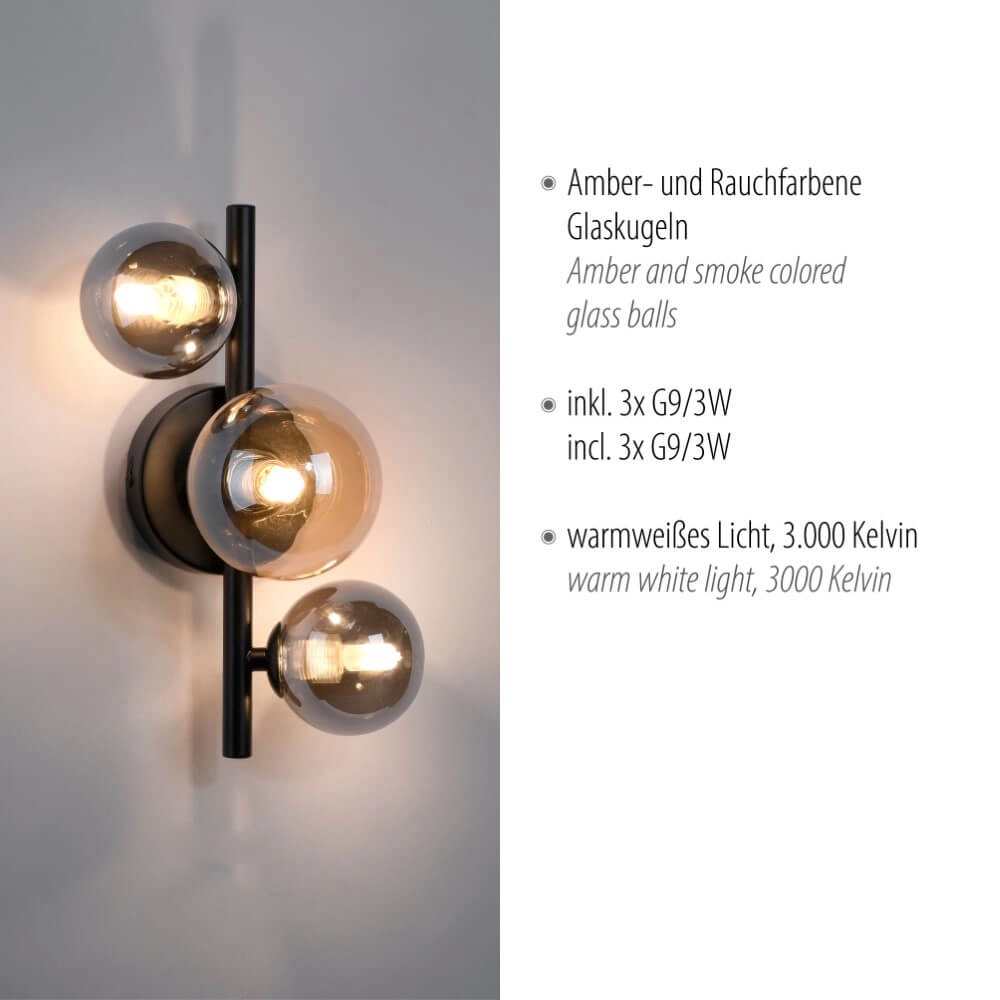 Black wall lamp Popsicle 3-light Paul Neuhaus 4012248375501