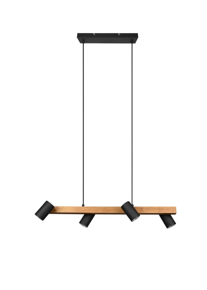 Adjustable hanging lamp Marley Black with wood Trio 4017807523720