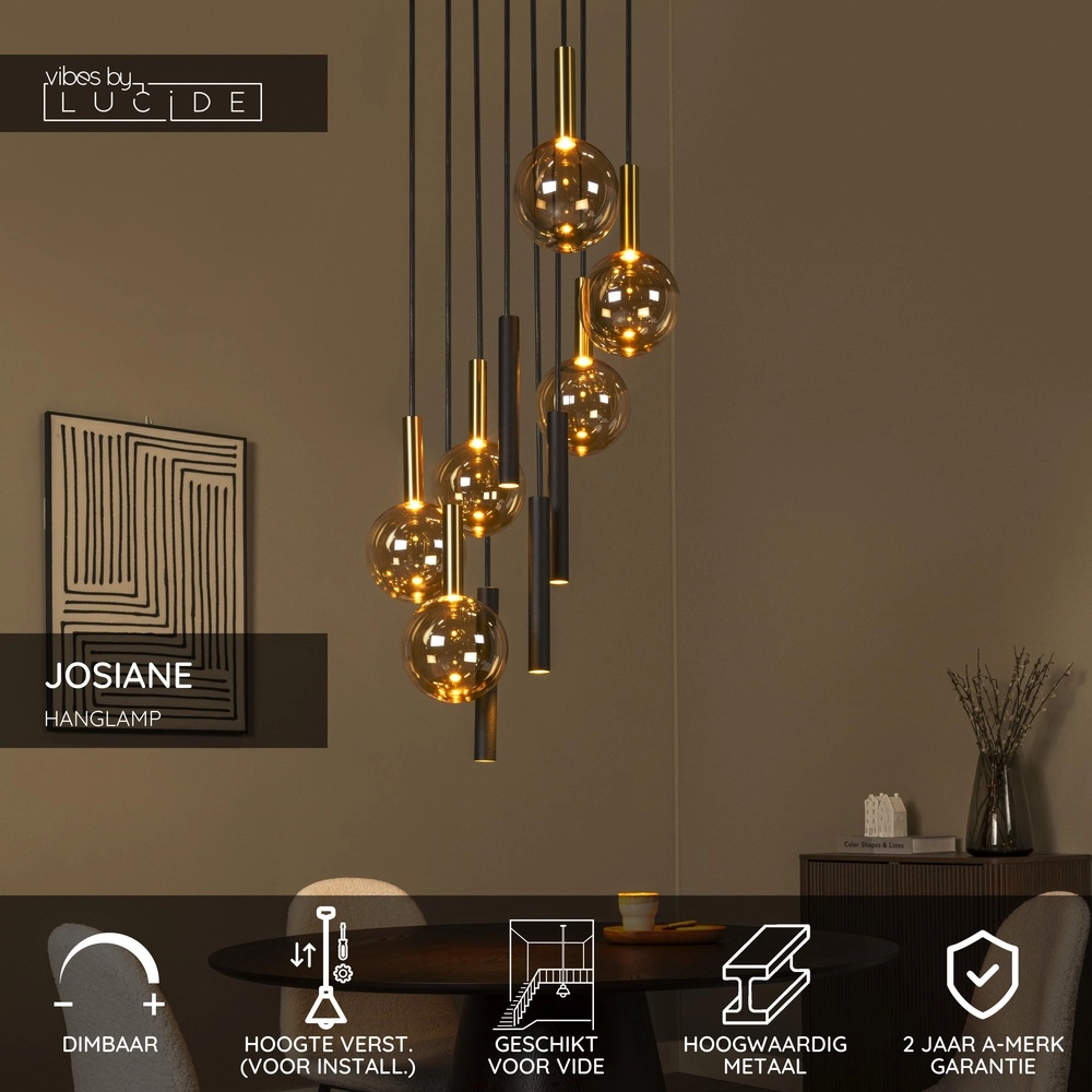 Vide pendant lamp Josiane black with gold Lucide Vibes 5411212212177